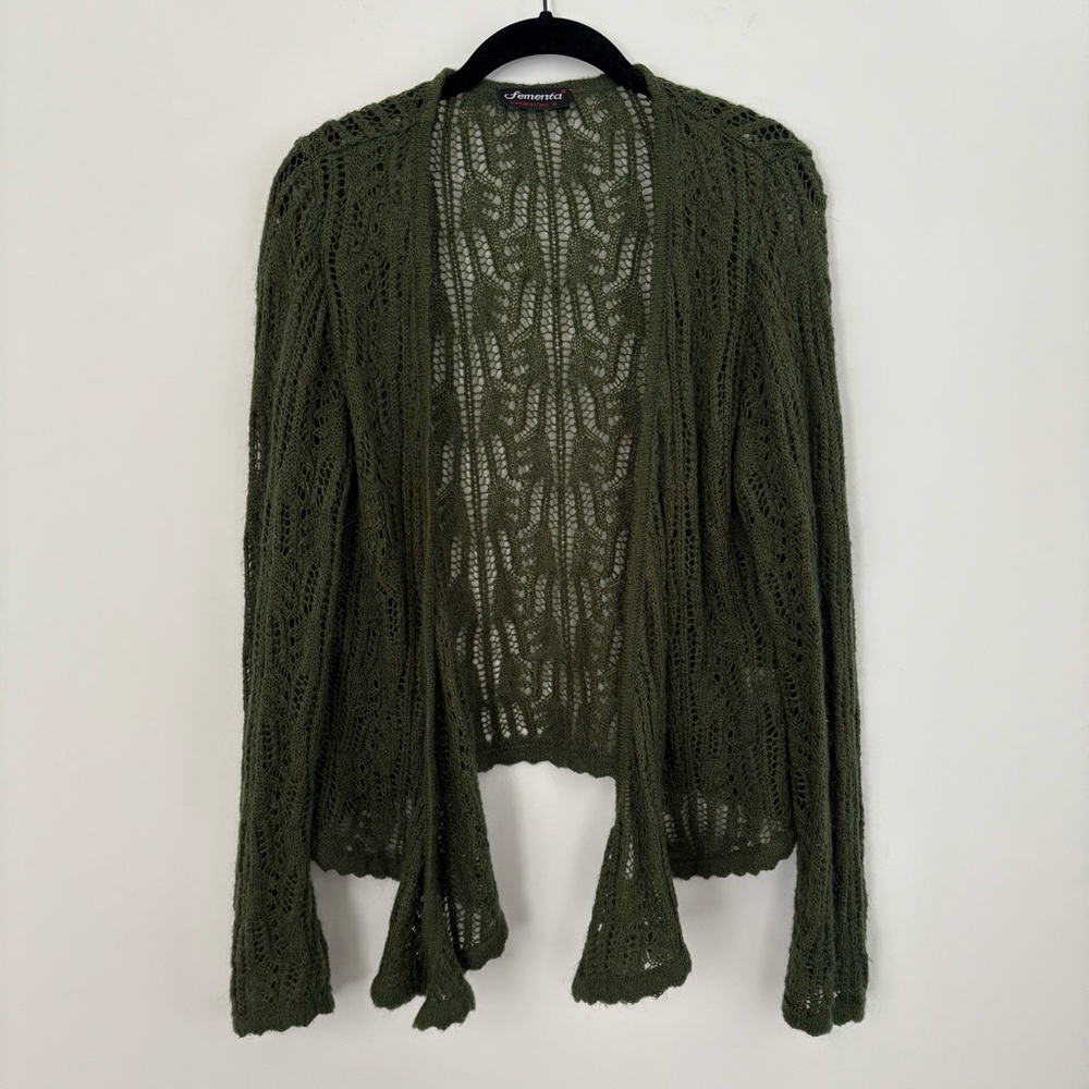 Forest Green Open Front Crochet Fairy Cardigan Sweater